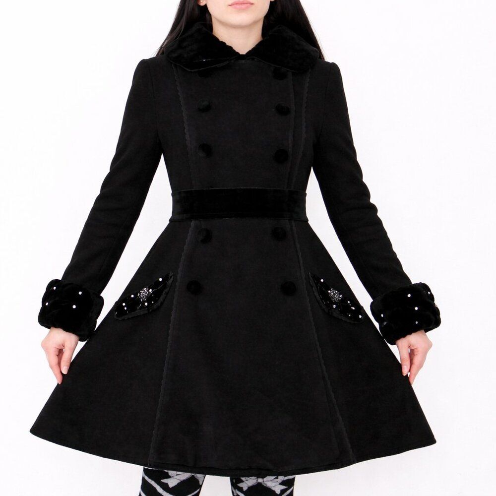 KidsYoYo Black Wool Lolita Coat M Velvet Double Breast Goth J-Fashion Victorian